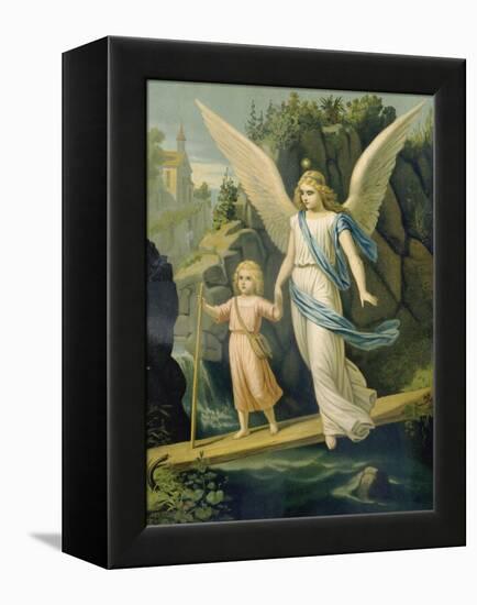 Guardian Angel Accompanying a Child over a Bridge, about 1900-null-Framed Premier Image Canvas