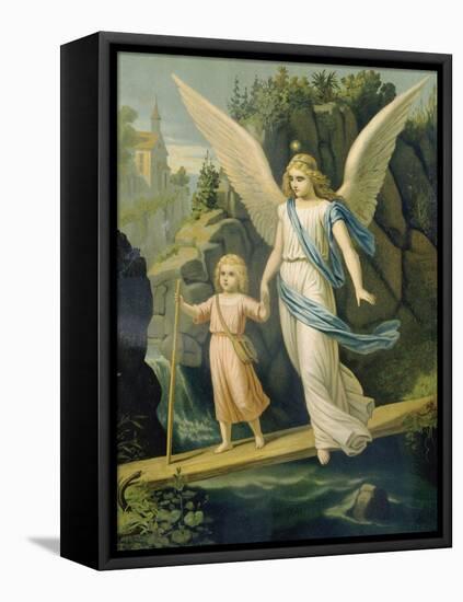 Guardian Angel Accompanying a Child over a Bridge, about 1900-null-Framed Premier Image Canvas