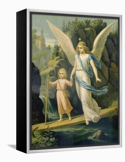 Guardian Angel Accompanying a Child over a Bridge, about 1900-null-Framed Premier Image Canvas