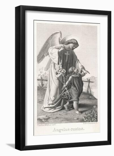 Guardian Angel Leads a Small Child Along a Dangerous Mountain Path with a Broken Fence-X. Steiffensand-Framed Art Print