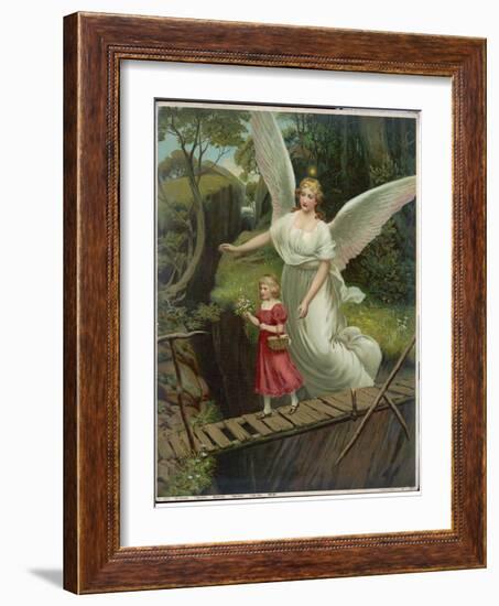 Guardian Angel Watches Over a Child as She Crosses a Dangerous Bridge-null-Framed Photographic Print