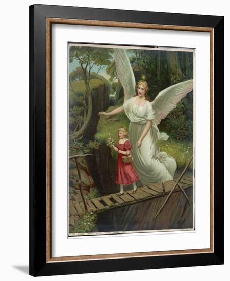 Guardian Angel Watches Over a Child as She Crosses a Dangerous Bridge-null-Framed Photographic Print