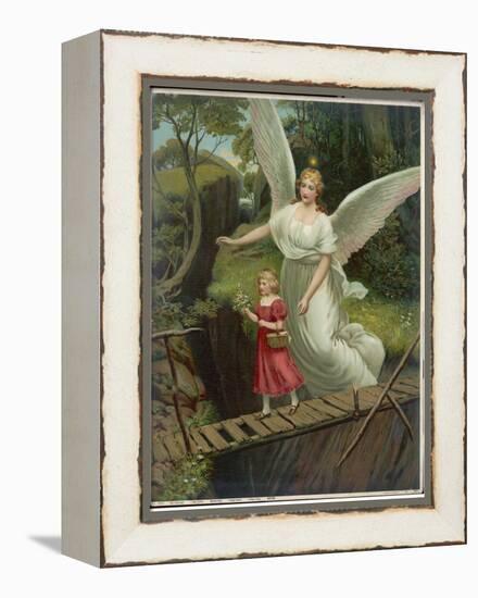 Guardian Angel Watches Over a Child as She Crosses a Dangerous Bridge-null-Framed Premier Image Canvas