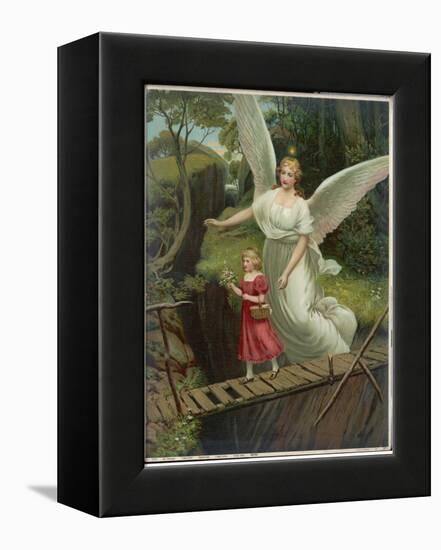 Guardian Angel Watches Over a Child as She Crosses a Dangerous Bridge-null-Framed Premier Image Canvas