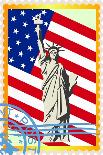 Postage Stamps With The Flag And The Statue Of Liberty-GUARDING-OWO-Framed Art Print