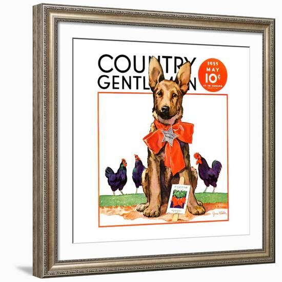 "Guarding the Garden," Country Gentleman Cover, May 1, 1935-Jene Klebe-Framed Giclee Print