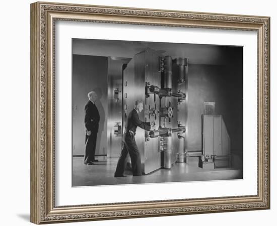 Guards Closing Bank Vault Door at Irving Trust Company-Herbert Gehr-Framed Photographic Print