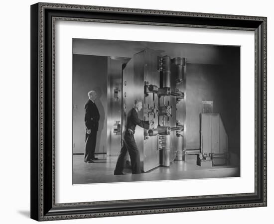 Guards Closing Bank Vault Door at Irving Trust Company-Herbert Gehr-Framed Photographic Print