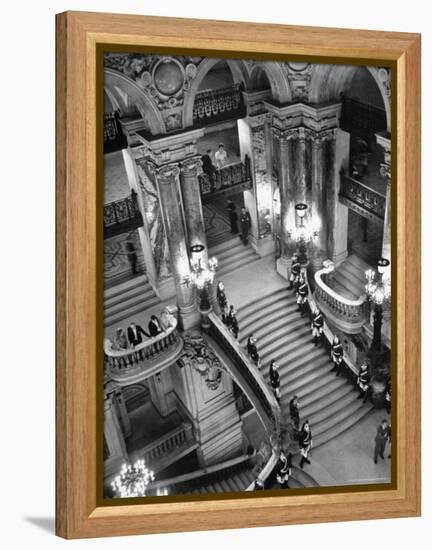 Guards Lining the Grand Staircase at the Victory Ball Held at the Paris Opera House-David Scherman-Framed Premier Image Canvas