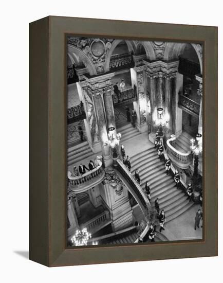 Guards Lining the Grand Staircase at the Victory Ball Held at the Paris Opera House-David Scherman-Framed Premier Image Canvas