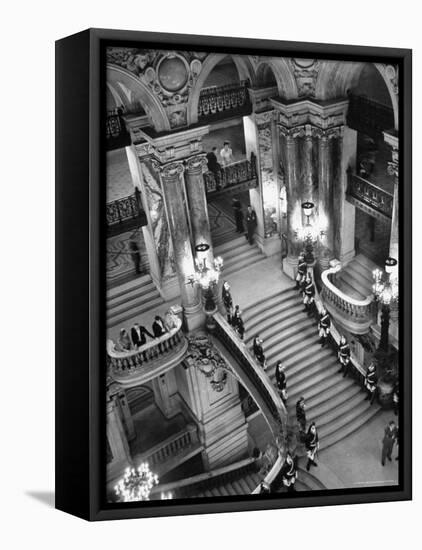 Guards Lining the Grand Staircase at the Victory Ball Held at the Paris Opera House-David Scherman-Framed Premier Image Canvas