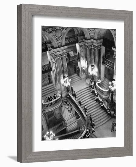 Guards Lining the Grand Staircase at the Victory Ball Held at the Paris Opera House-David Scherman-Framed Photographic Print