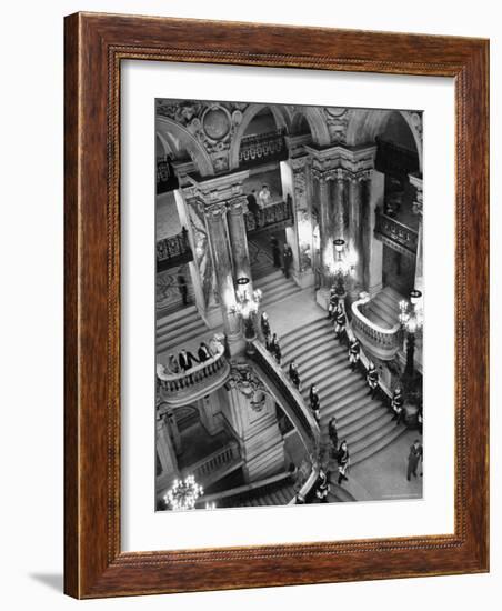 Guards Lining the Grand Staircase at the Victory Ball Held at the Paris Opera House-David Scherman-Framed Photographic Print