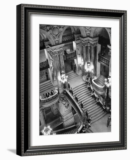 Guards Lining the Grand Staircase at the Victory Ball Held at the Paris Opera House-David Scherman-Framed Photographic Print