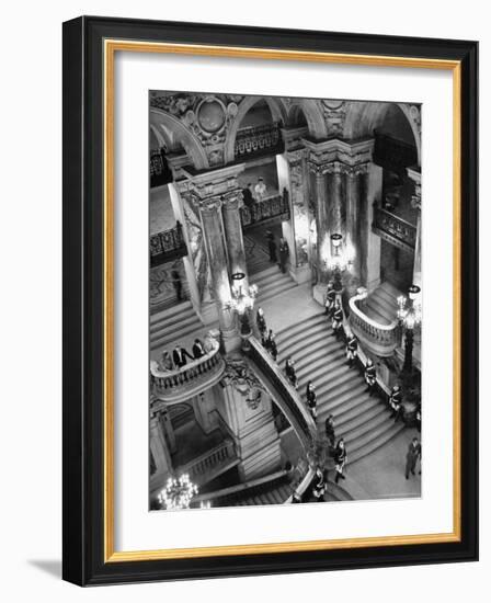 Guards Lining the Grand Staircase at the Victory Ball Held at the Paris Opera House-David Scherman-Framed Photographic Print