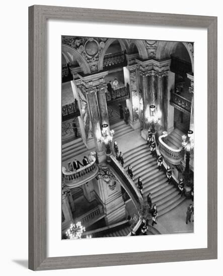 Guards Lining the Grand Staircase at the Victory Ball Held at the Paris Opera House-David Scherman-Framed Photographic Print