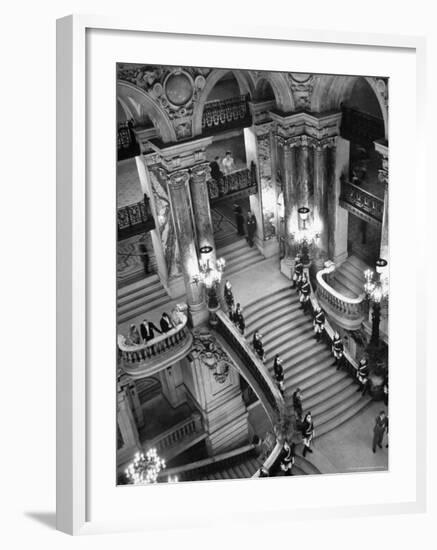 Guards Lining the Grand Staircase at the Victory Ball Held at the Paris Opera House-David Scherman-Framed Photographic Print