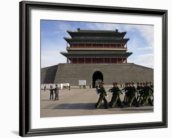 Guards March Past Qianmen Gate, Tiananmen Square, Beijing, China-Andrew Mcconnell-Framed Photographic Print