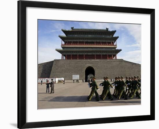Guards March Past Qianmen Gate, Tiananmen Square, Beijing, China-Andrew Mcconnell-Framed Photographic Print