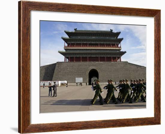 Guards March Past Qianmen Gate, Tiananmen Square, Beijing, China-Andrew Mcconnell-Framed Photographic Print