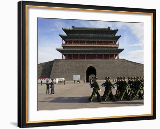 Guards March Past Qianmen Gate, Tiananmen Square, Beijing, China-Andrew Mcconnell-Framed Photographic Print