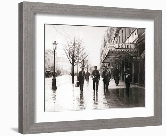 Guards on the Street, Brussels, 1898-James Batkin-Framed Photographic Print