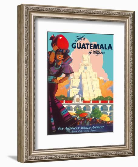 Guatemala by Clipper - Pan American World Airways - Tikal Mayan-null-Framed Art Print