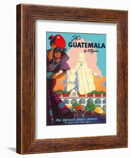 Guatemala by Clipper - Pan American World Airways - Tikal Mayan-null-Framed Art Print