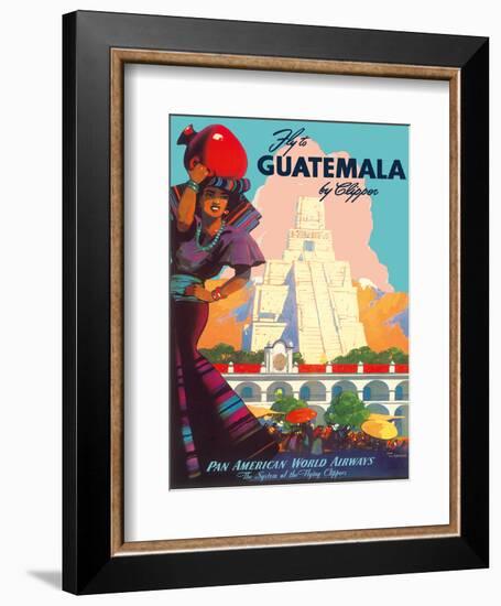 Guatemala by Clipper - Pan American World Airways - Tikal Mayan-null-Framed Art Print