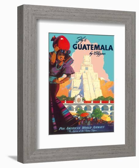 Guatemala by Clipper - Pan American World Airways - Tikal Mayan-null-Framed Art Print