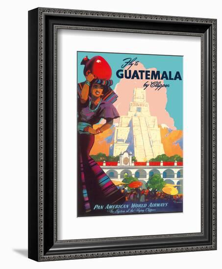 Guatemala by Clipper - Pan American World Airways - Tikal Mayan-null-Framed Art Print