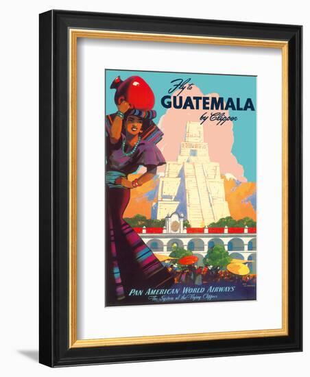 Guatemala by Clipper - Pan American World Airways - Tikal Mayan-null-Framed Art Print