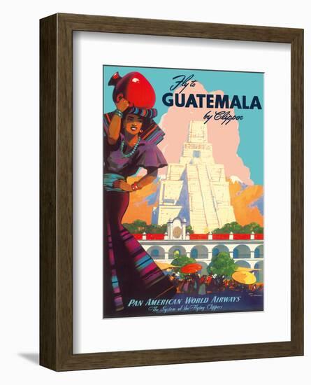 Guatemala by Clipper - Pan American World Airways - Tikal Mayan-null-Framed Art Print