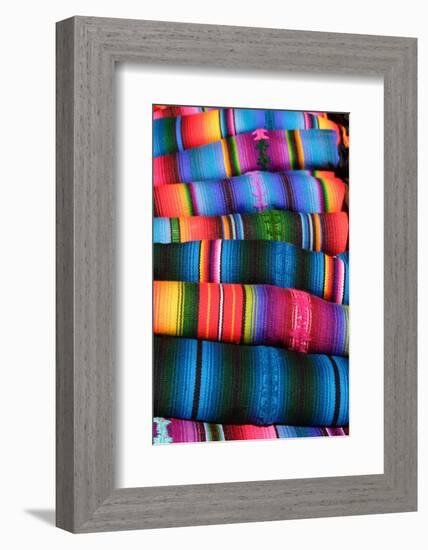 Guatemala, Chichicastenango, Colourul traditional hand made fabrics for sale in market-Bruce Bi-Framed Photographic Print