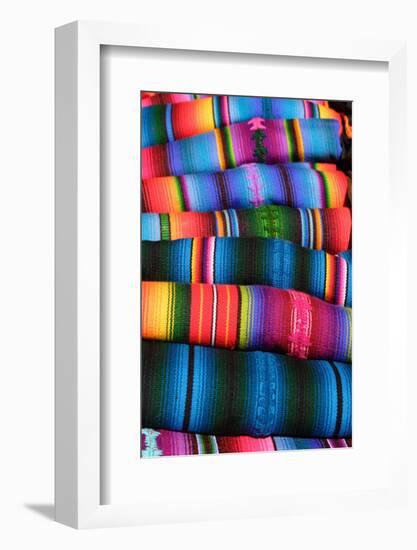 Guatemala, Chichicastenango, Colourul traditional hand made fabrics for sale in market-Bruce Bi-Framed Photographic Print