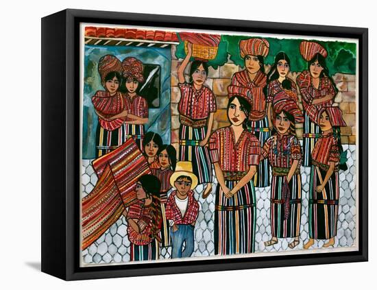 Guatemalen Girls, Solola, 2023 (Watercolour on Paper)-Hilary Simon-Framed Premier Image Canvas