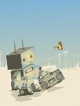 Little Retro Robot with a Boom-Box,Vector Illustration-gudron-Art Print