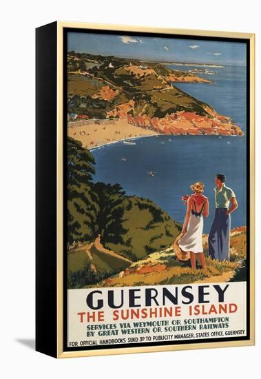 Guernsey, England - Southern/Great Western Rail Couple on Cliff Poster-Lantern Press-Framed Stretched Canvas