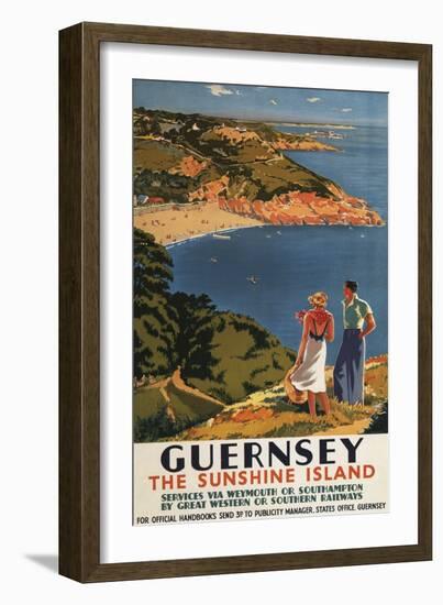 Guernsey, England - Southern/Great Western Rail Couple on Cliff Poster-Lantern Press-Framed Art Print