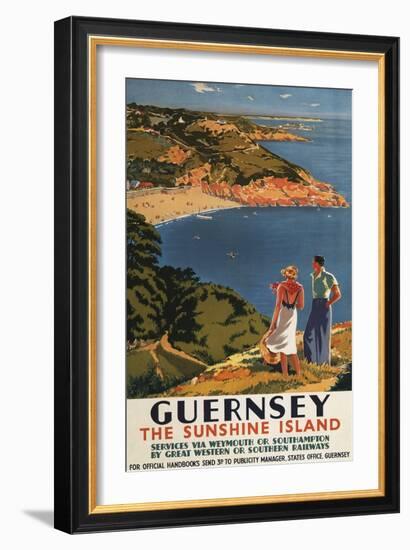 Guernsey, England - Southern/Great Western Rail Couple on Cliff Poster-Lantern Press-Framed Art Print