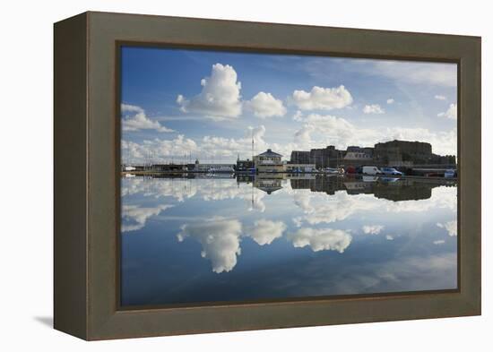 Guernsey Yacht Club and Castle Cornet in the Still Reflections of a Model Boat Pond, St Peter Port-David Clapp-Framed Premier Image Canvas