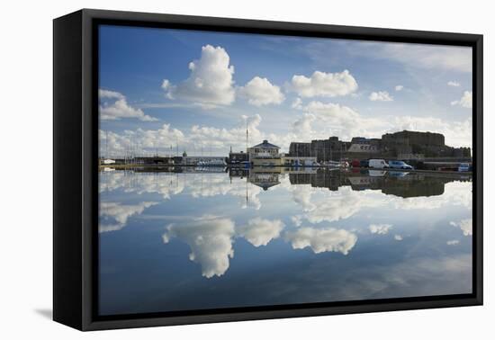 Guernsey Yacht Club and Castle Cornet in the Still Reflections of a Model Boat Pond, St Peter Port-David Clapp-Framed Premier Image Canvas