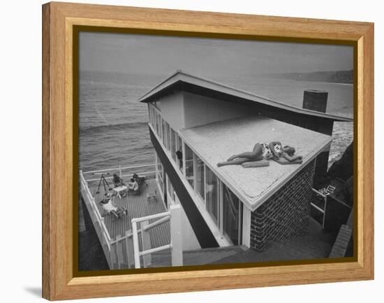 Guests Playing Cards and Sunbathing at Cliffside Home of W. M. MacConnell-Peter Stackpole-Framed Premier Image Canvas