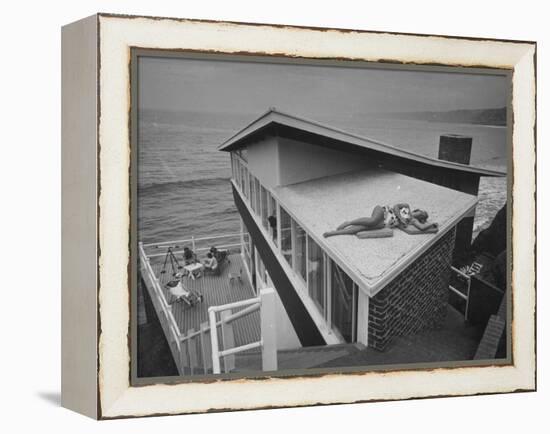 Guests Playing Cards and Sunbathing at Cliffside Home of W. M. MacConnell-Peter Stackpole-Framed Premier Image Canvas