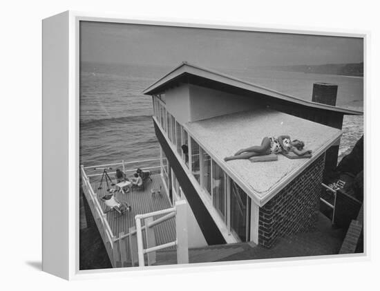 Guests Playing Cards and Sunbathing at Cliffside Home of W. M. MacConnell-Peter Stackpole-Framed Premier Image Canvas