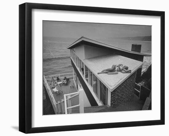 Guests Playing Cards and Sunbathing at Cliffside Home of W. M. MacConnell-Peter Stackpole-Framed Photographic Print