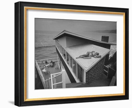 Guests Playing Cards and Sunbathing at Cliffside Home of W. M. MacConnell-Peter Stackpole-Framed Photographic Print