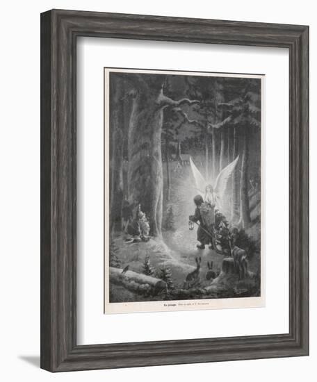 Guiding Xmas Angel-null-Framed Art Print