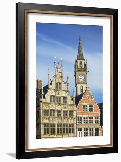 Guild houses and Town Hall in historic centre, Ghent, Flanders, Belgium, Europe-Ian Trower-Framed Photographic Print