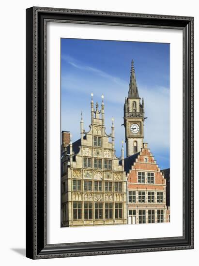 Guild houses and Town Hall in historic centre, Ghent, Flanders, Belgium, Europe-Ian Trower-Framed Photographic Print